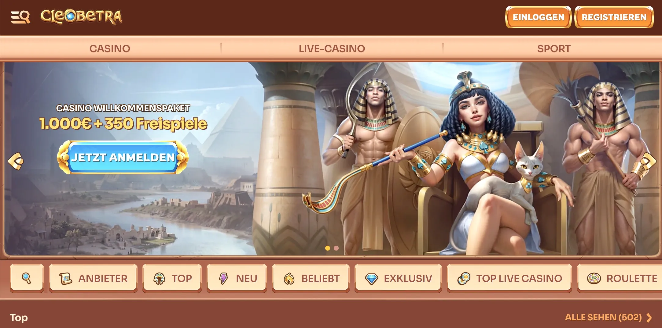 Cleobetra seriöses Online Casino Lobby