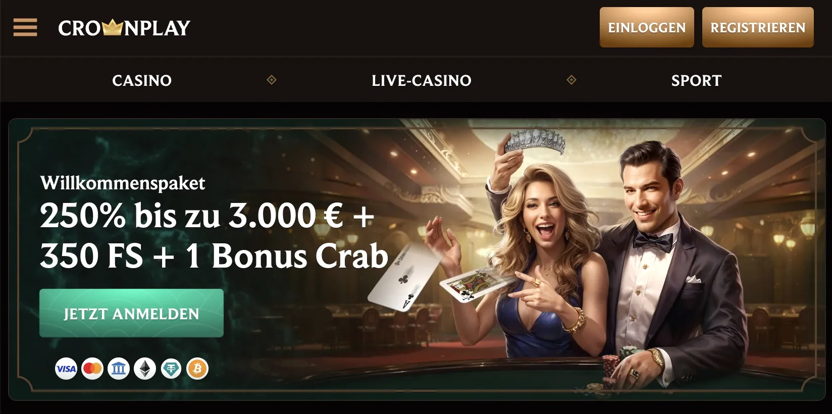CrownPlay seriöses Online Casino Lobby