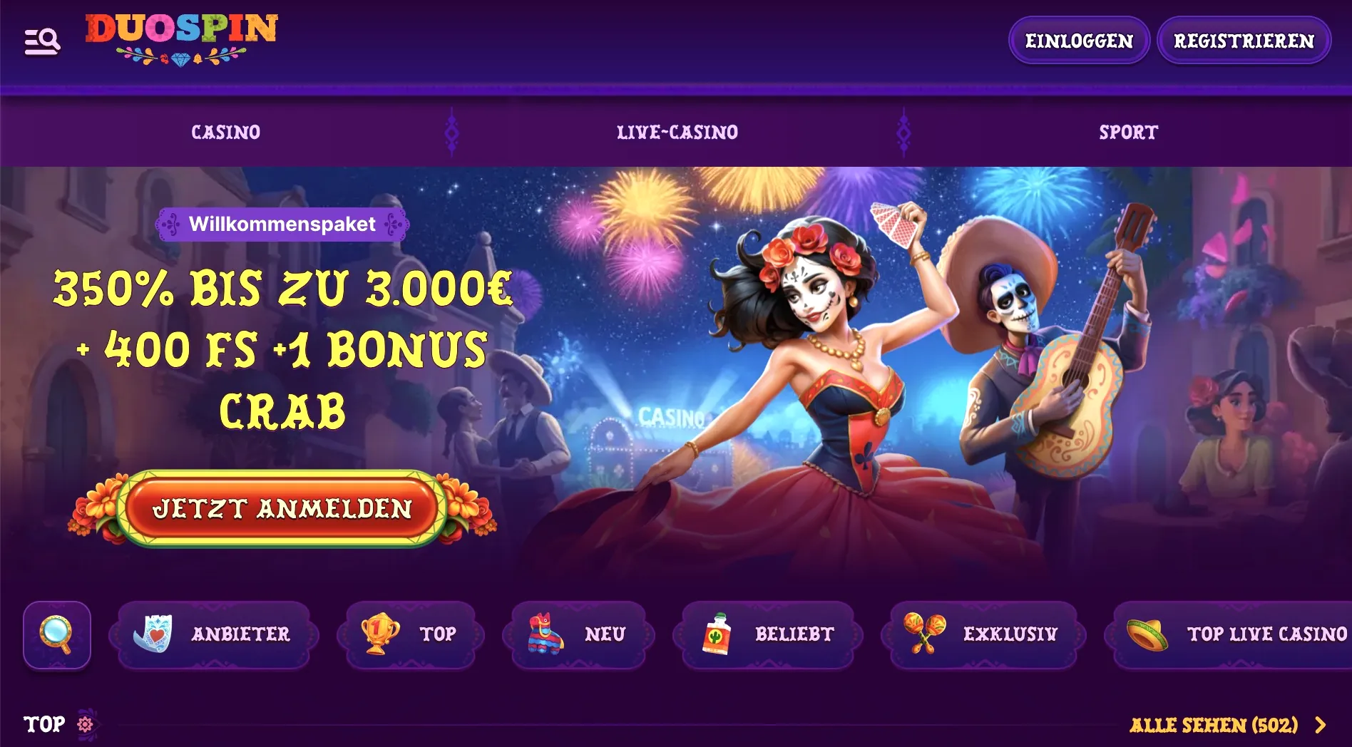 Duospin seriöses Online Casino Lobby