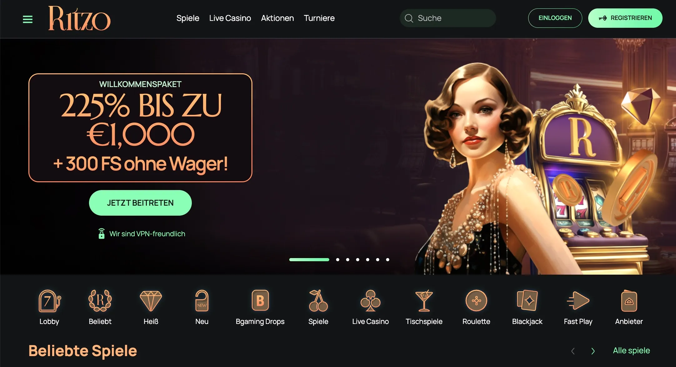 Ritzo seriöses Online Casino Lobby