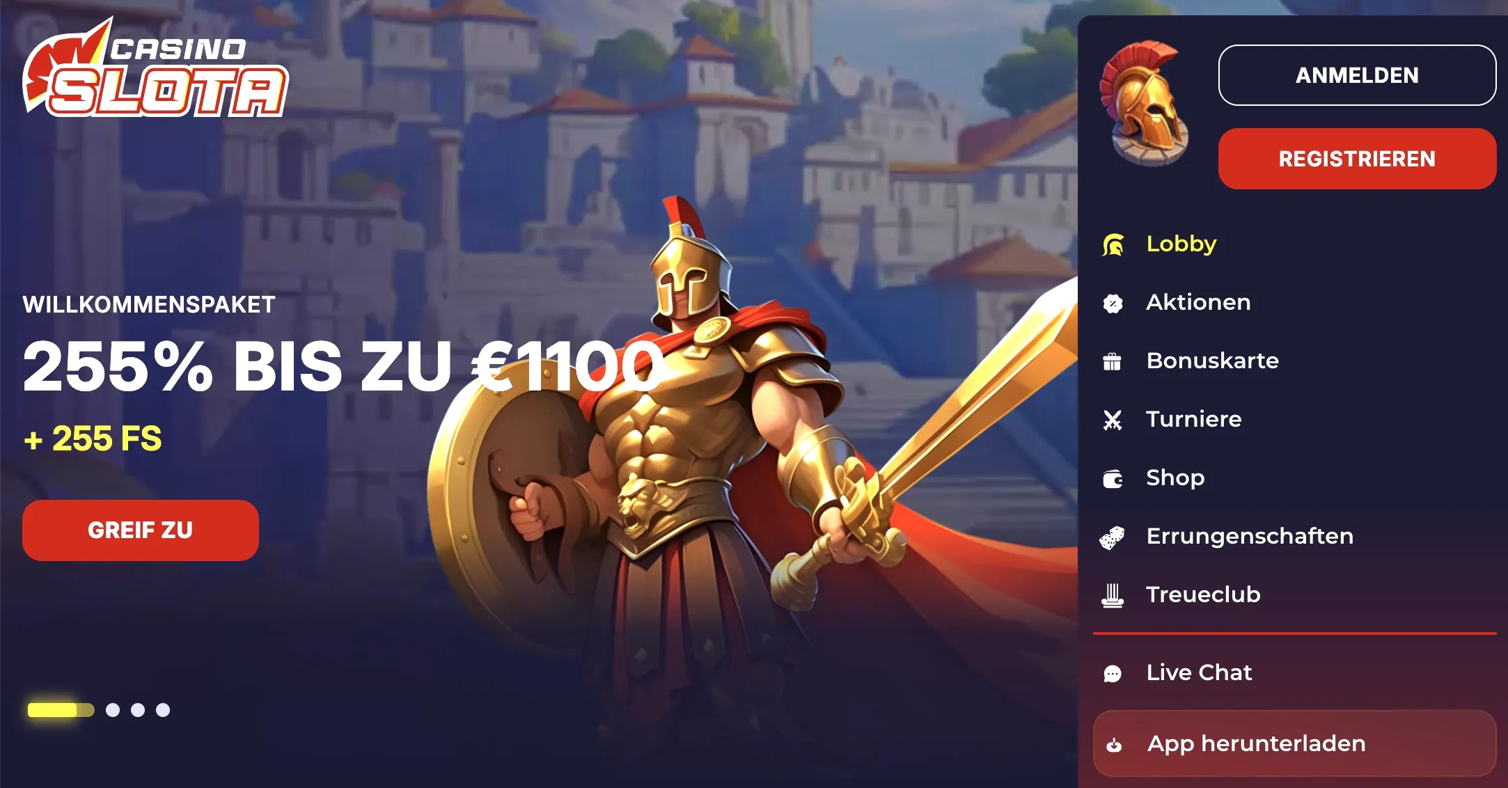 Slota seriöses Online Casino Lobby