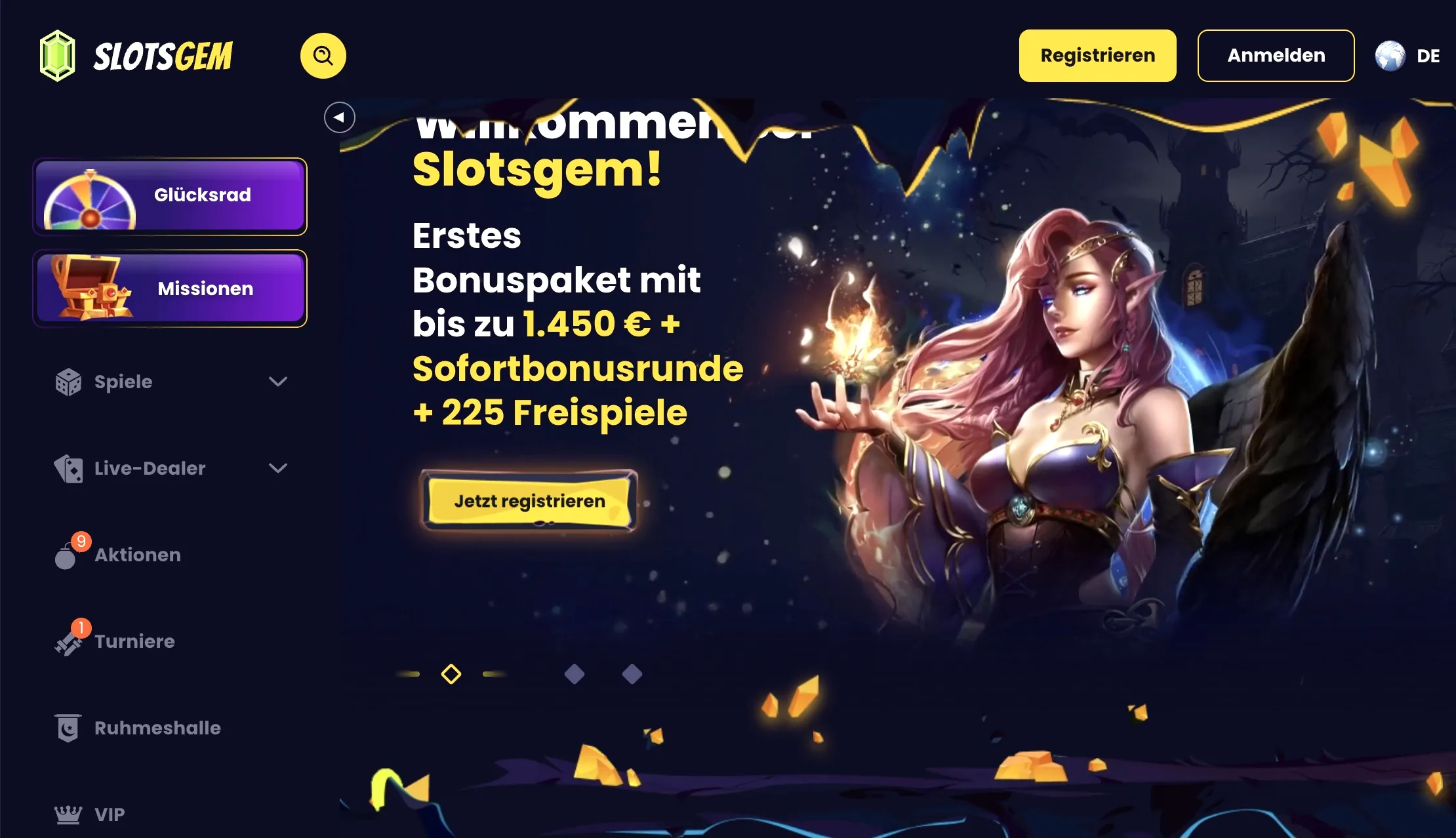 SlotsGem seriöses Online Casino Lobby